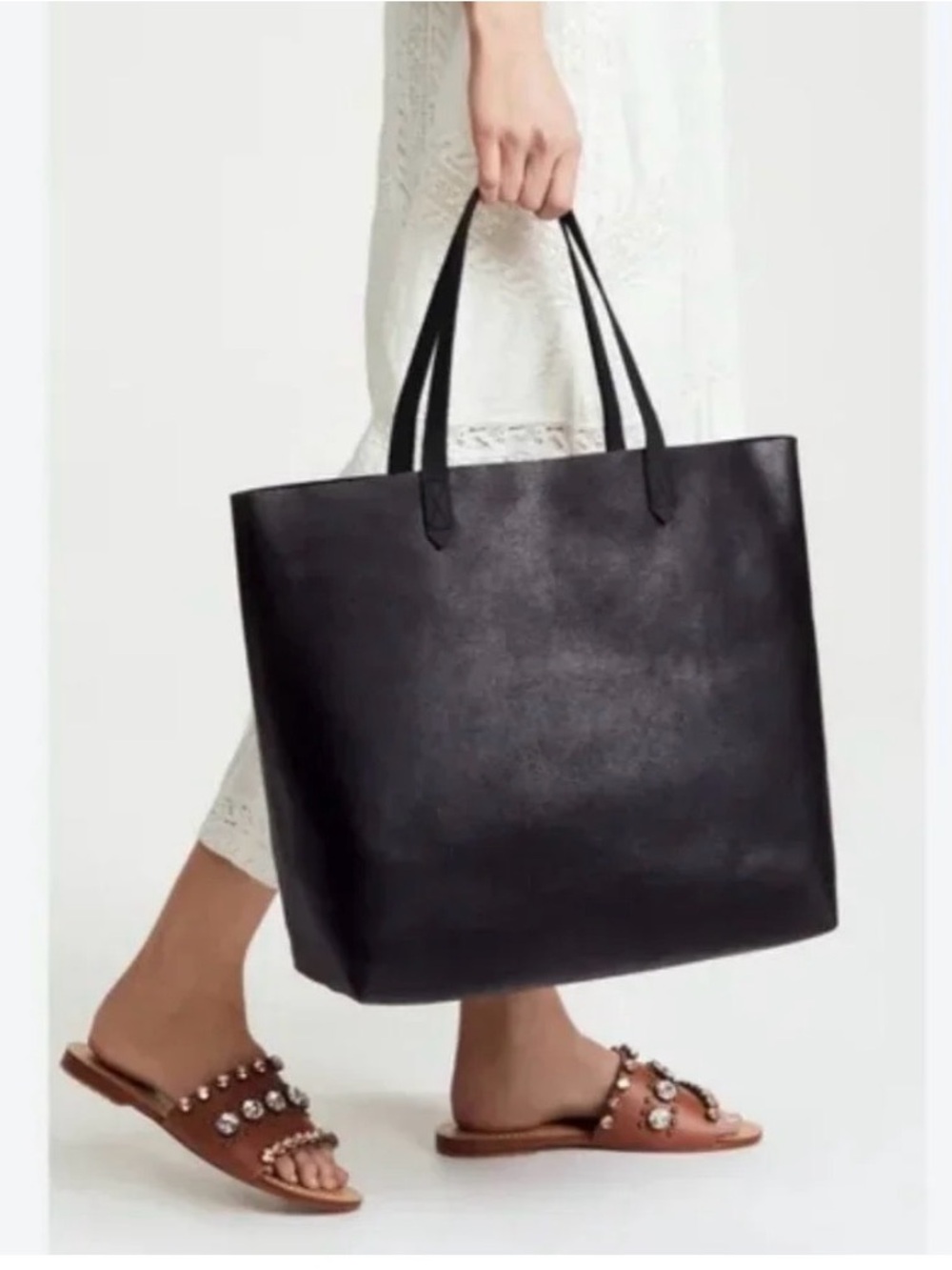 Madewell The Transport Tote Large Black Leather Open Top Shopper Tote B2427